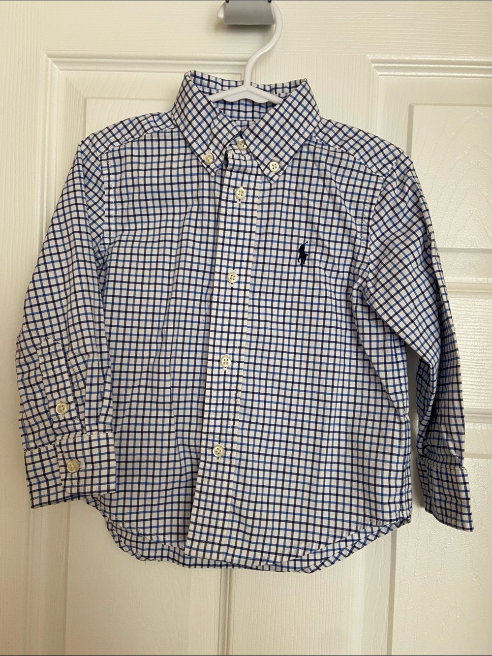 Polo by Ralph Lauren White Button-Down Shirt with Blue Windowpane Check